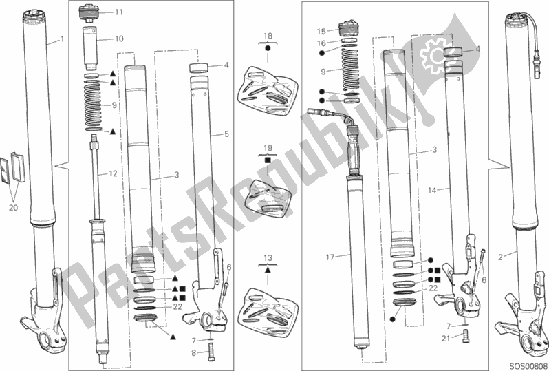 All parts for the Front Fork of the Ducati Multistrada 1200 Enduro Touring Brasil 2018